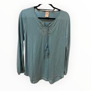 Faded Glory Women’s Top Size M Teal Blue Stretch Knit Long Sleeve Blouse Casual